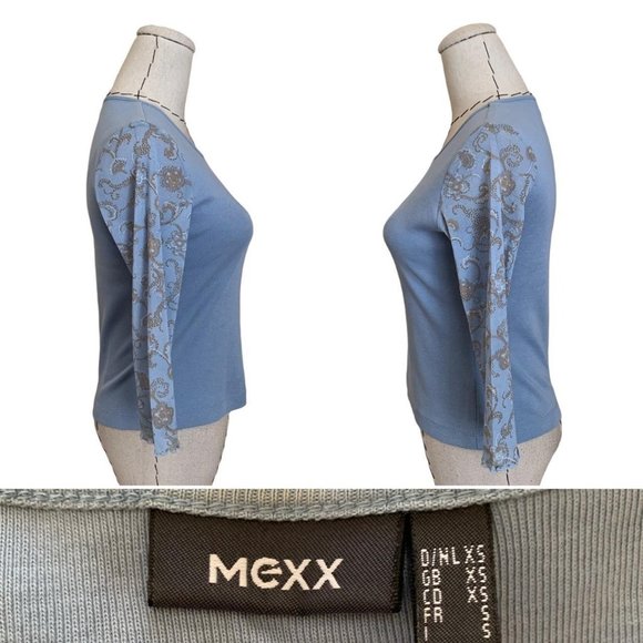 Closet clean out! Vintage Y2k Mexx Light Blue Tee T-Shirt with Mesh Sleeves XS - Picture 2 of 4